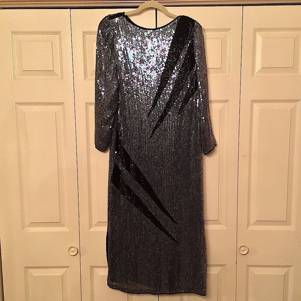 Vintage Holiday NYE 100% Silk Sequin Deco Disco/Gatsby Style Dress